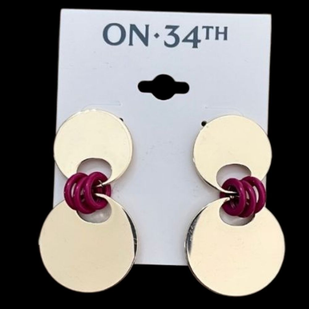 ON 34TH, Gold and Raspberry Double Disc Earrings